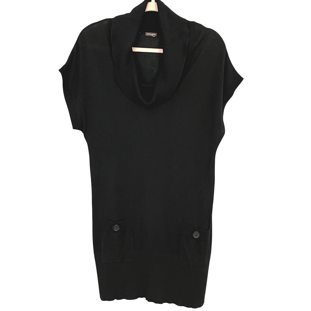 J McLaughlin Black Cap Sleeve Cowl Neck Sweater Dress Pockets Sz M Office Casual